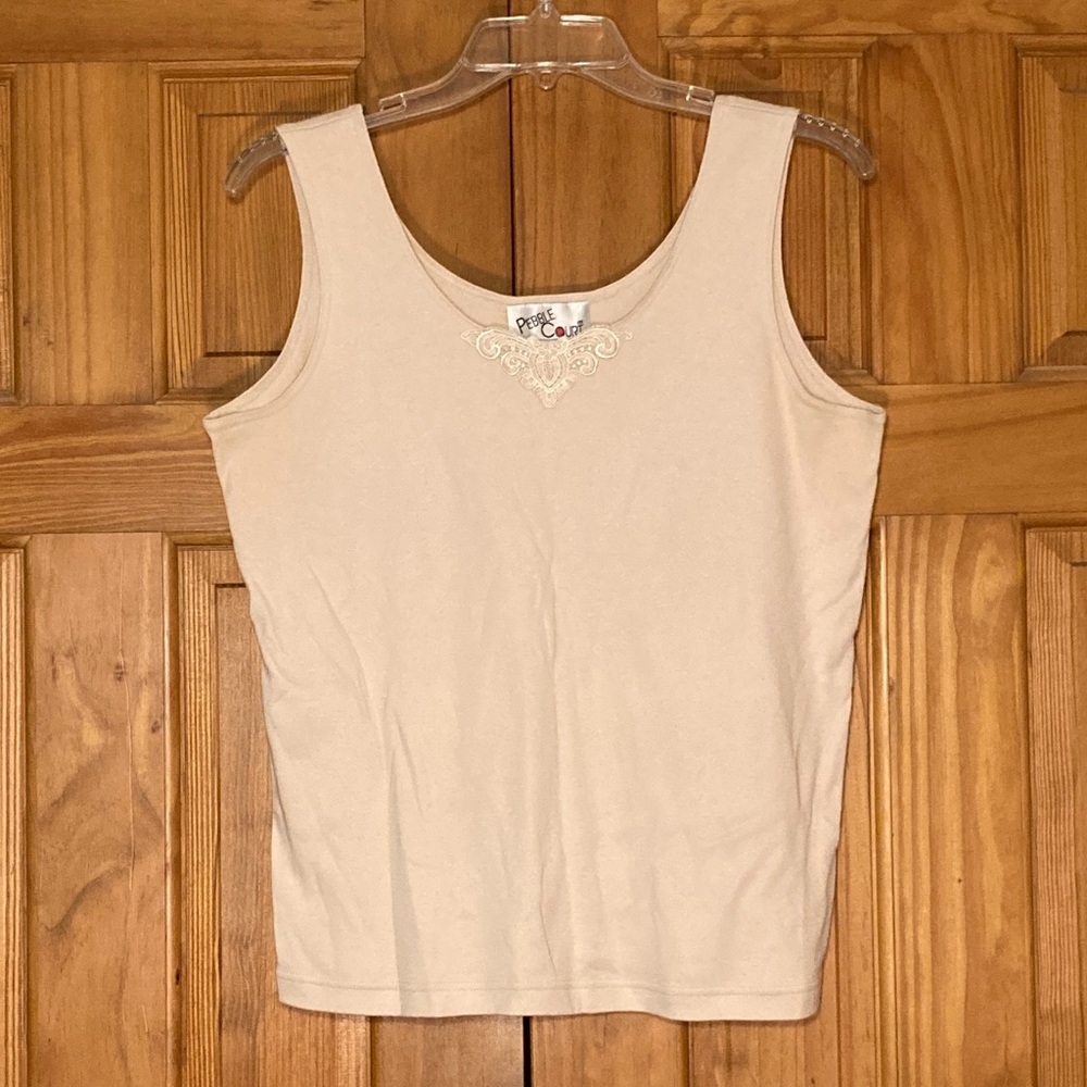 EUC Pebble Court Vintage 80s 90s Top Sleeveless Blouse Tan Size M Medium